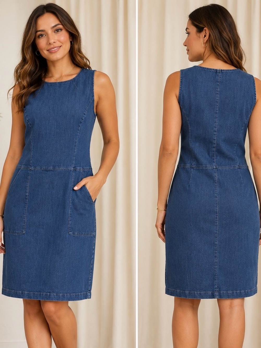 Boden ‘Tamara’ Blue Denim Stretch Cotton Shift Dress Women’s Size 6 Long
